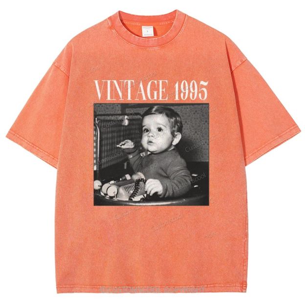 Vintage Addcustom Date Photo Unisex Fit Washed T-Shirt Customscool