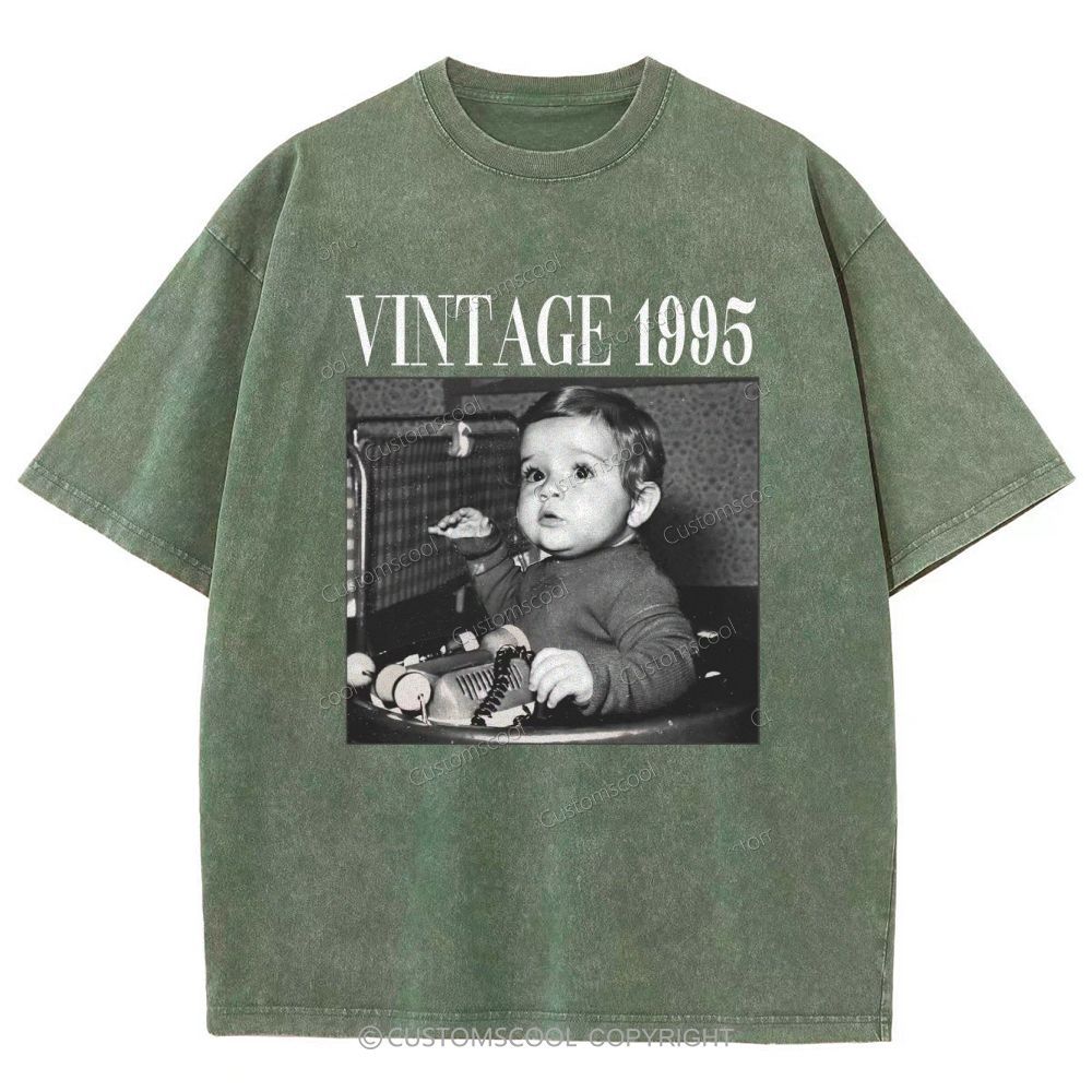 Vintage Addcustom Date Photo Unisex Fit Washed T-Shirt Customscool