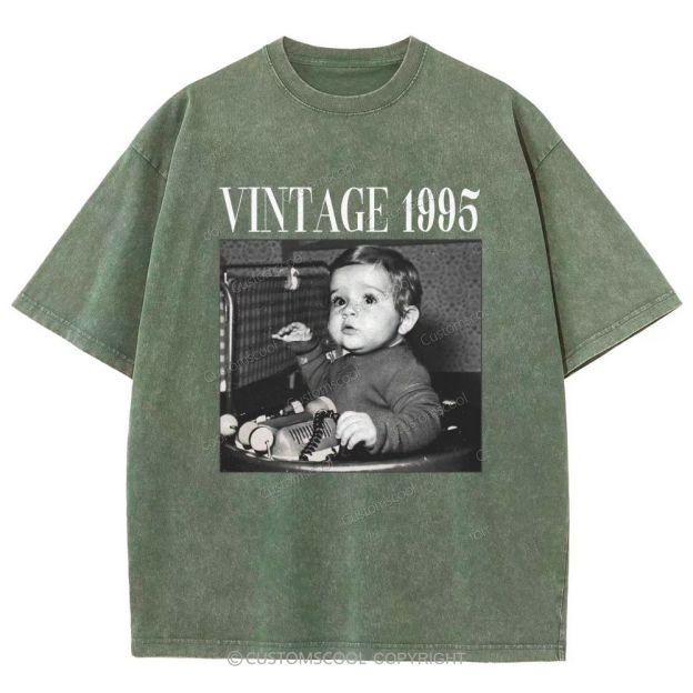 Vintage Addcustom Date Photo Unisex Fit Washed T-Shirt Customscool