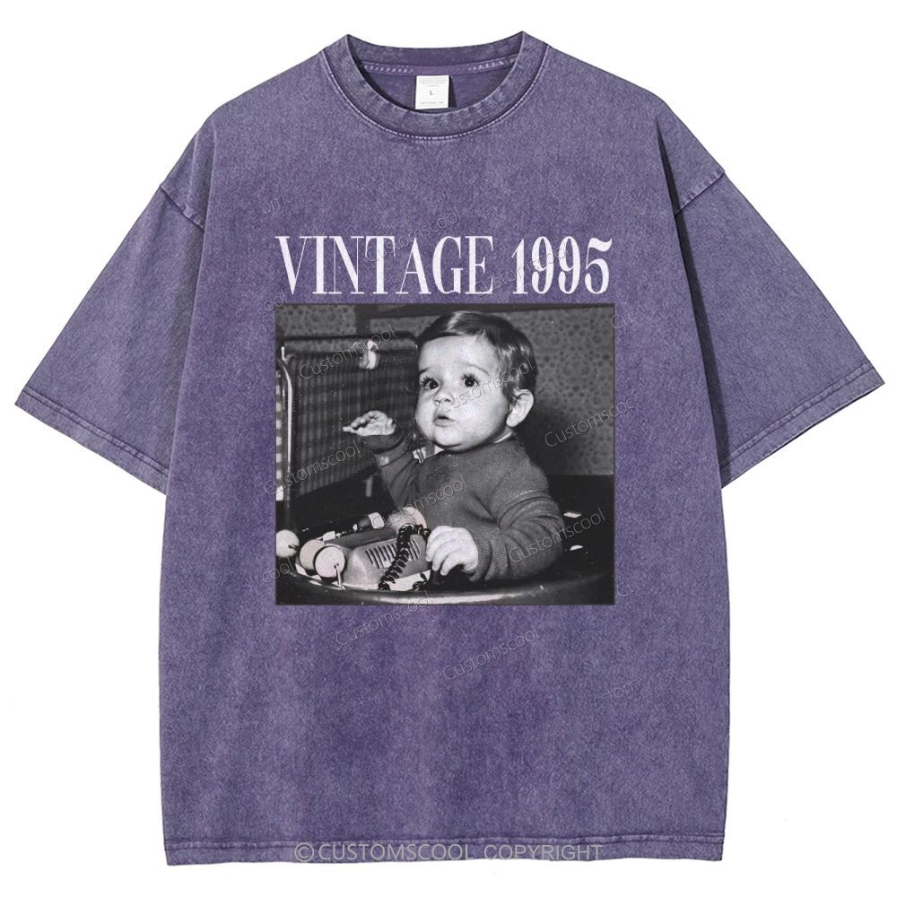 Vintage Addcustom Date Photo Unisex Fit Washed T-Shirt Customscool