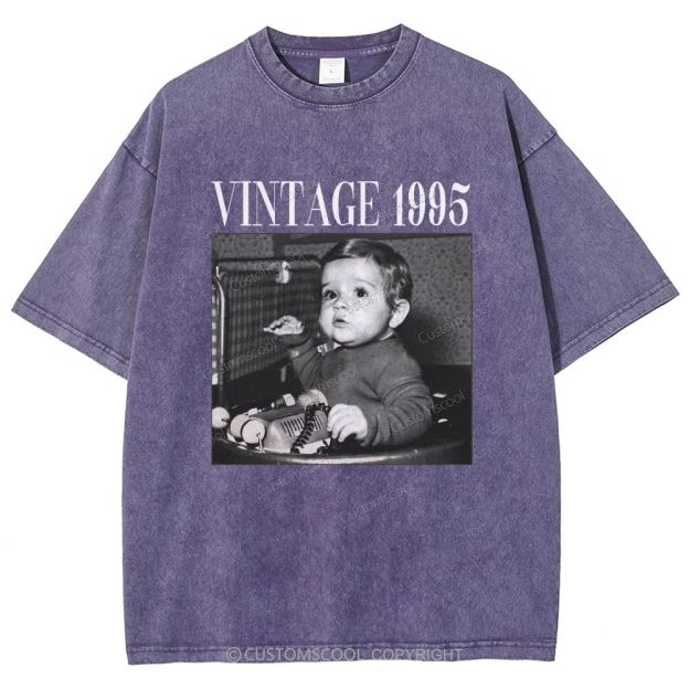 Vintage Addcustom Date Photo Unisex Fit Washed T-Shirt Customscool