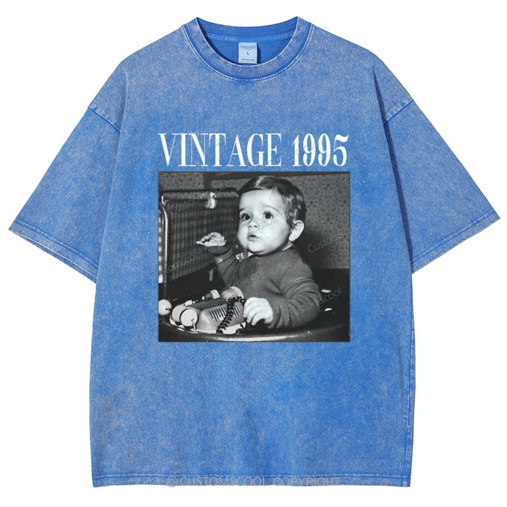 Vintage Addcustom Date Photo Unisex Fit Washed T-Shirt Customscool