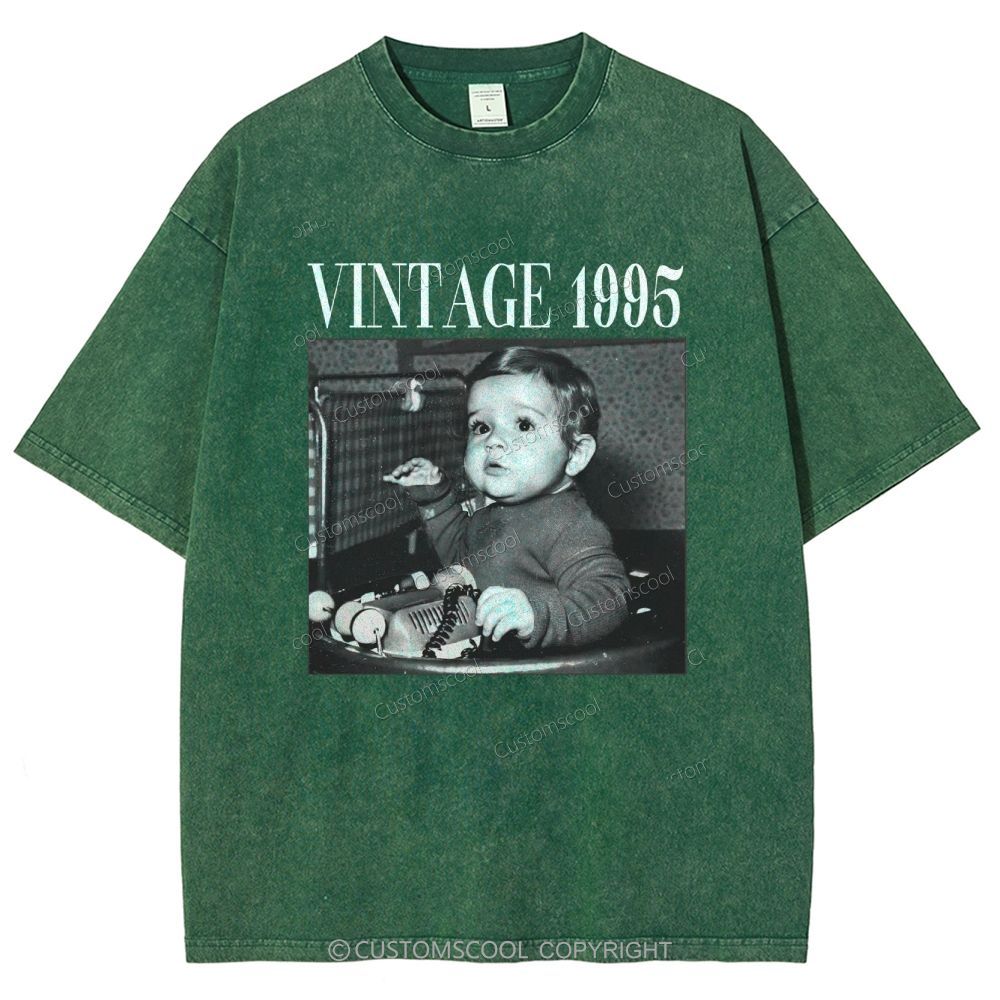 Vintage Addcustom Date Photo Unisex Fit Washed T-Shirt Customscool