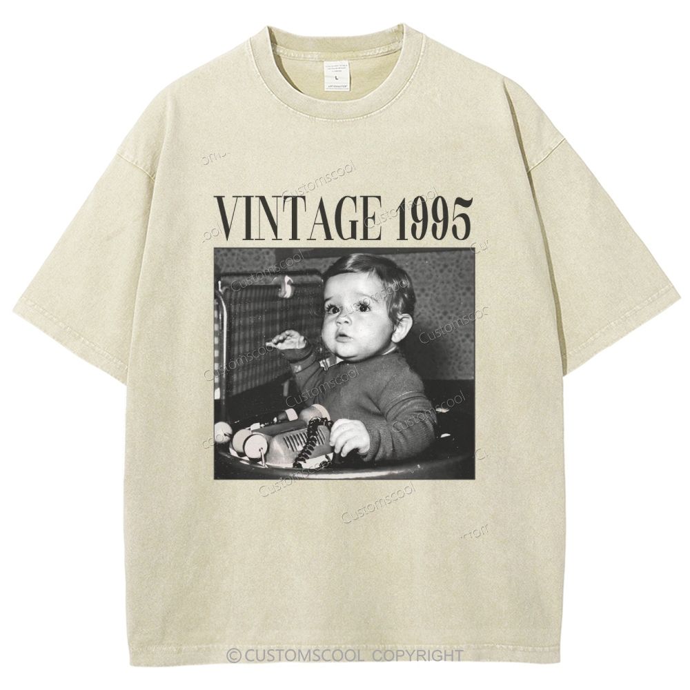 Vintage Addcustom Date Photo Unisex Fit Washed T-Shirt Customscool