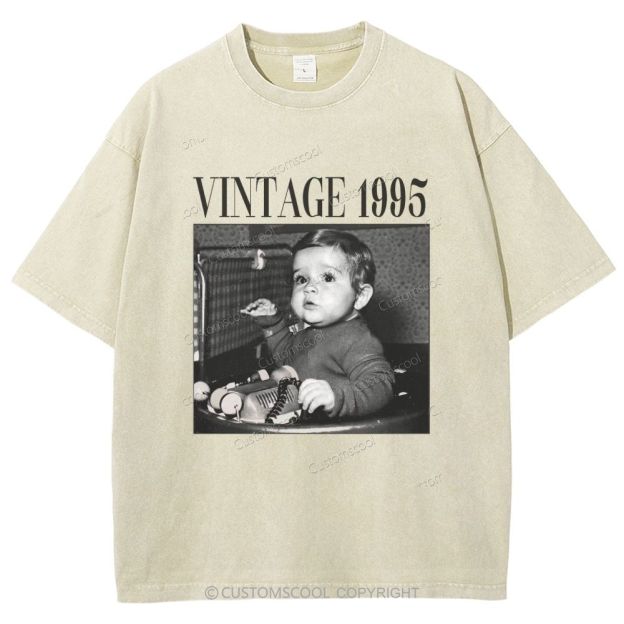 Vintage Addcustom Date Photo Unisex Fit Washed T-Shirt Customscool