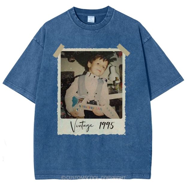 Vintage Addcustom Photo Year Unisex Fit Washed T-Shirt Customscool