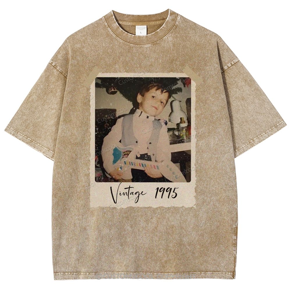 Vintage Addcustom Photo Year Unisex Fit Washed T-Shirt Customscool