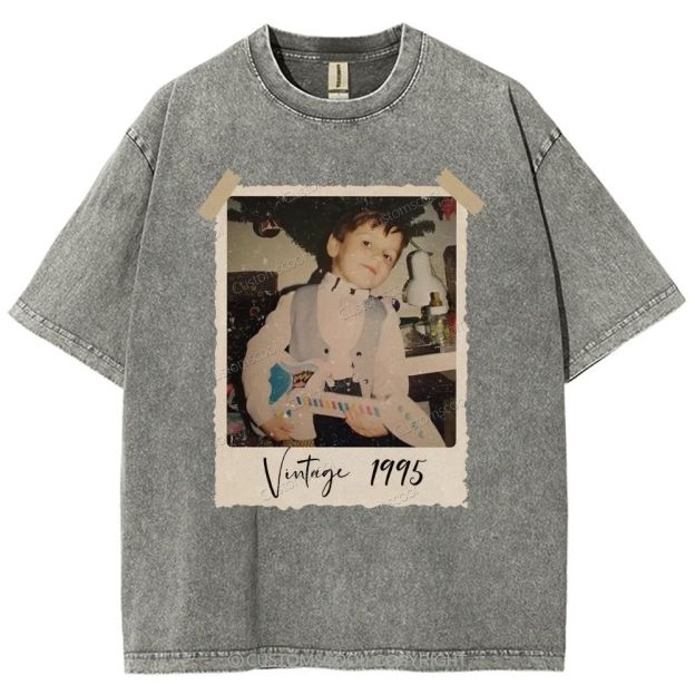 Vintage Addcustom Photo Year Unisex Fit Washed T-Shirt Customscool