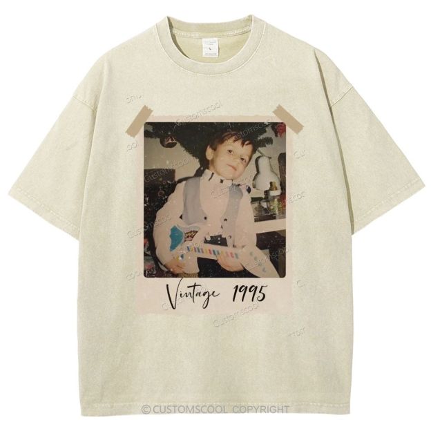 Vintage Addcustom Photo Year Unisex Fit Washed T-Shirt Customscool
