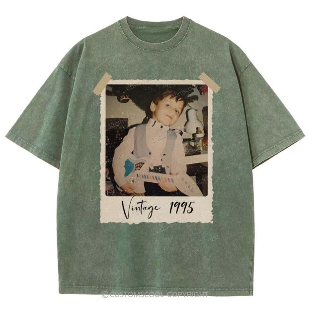 Vintage Addcustom Photo Year Unisex Fit Washed T-Shirt Customscool