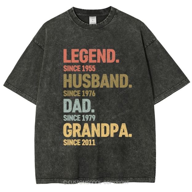 Legend Husband Dad Grandpa Personalized Custom Unisex Fit Washed T-Shirt