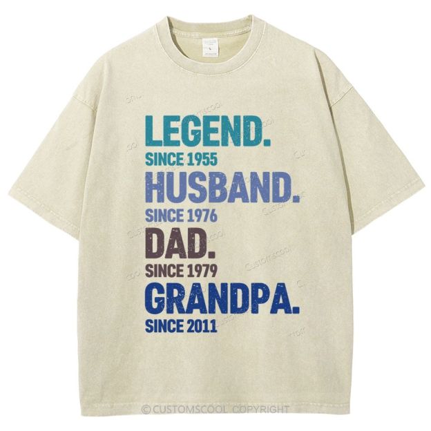 Legend Husband Dad Grandpa Personalized Custom Unisex Fit Washed T-Shirt