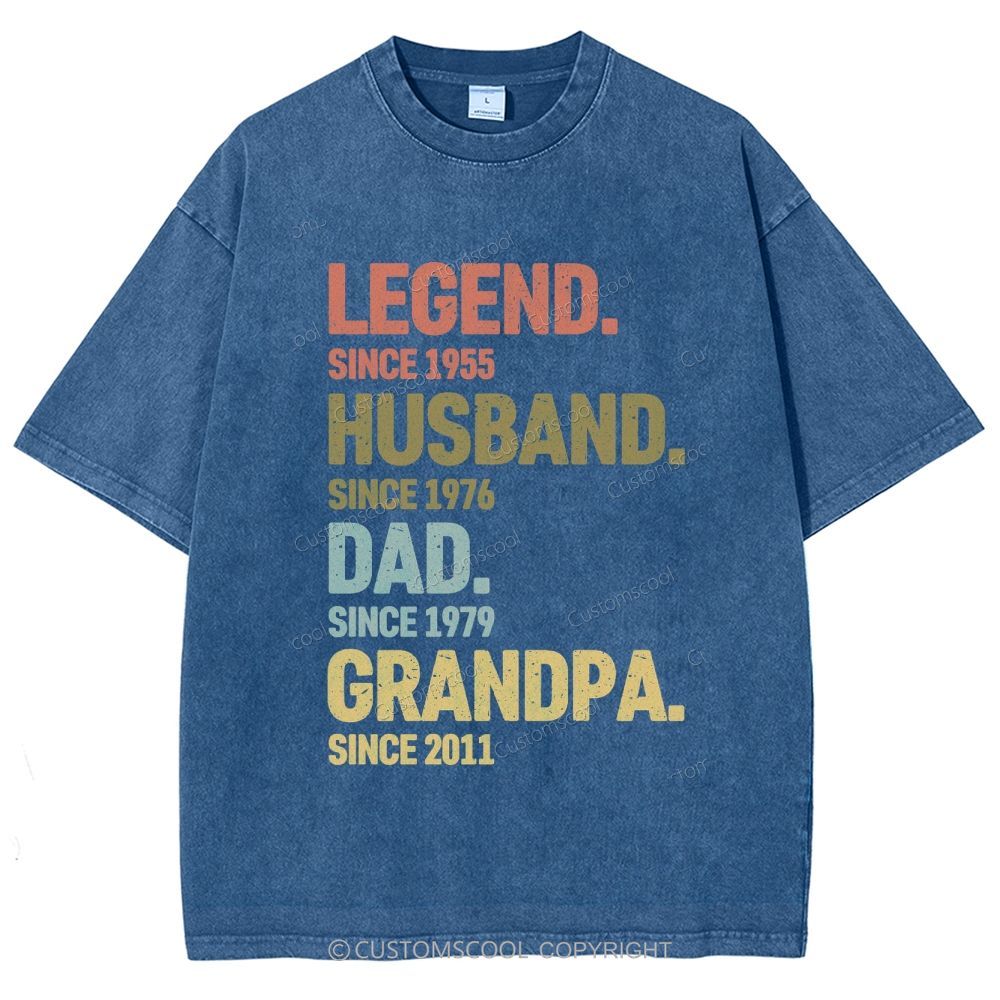 Legend Husband Dad Grandpa Personalized Custom Unisex Fit Washed T-Shirt