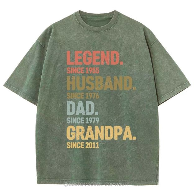 Legend Husband Dad Grandpa Personalized Custom Unisex Fit Washed T-Shirt