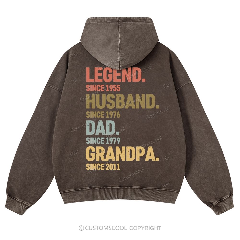 Legend Husband Dad Grandpa Personalized Custom Casual Washed Hoodie