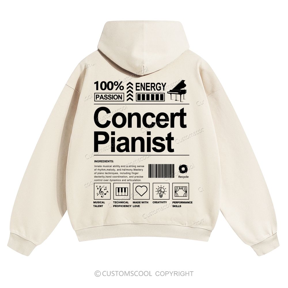 Concert Pianist Solid Color Hoodie Customscool