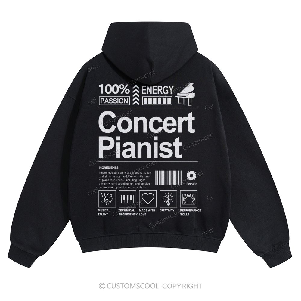 Concert Pianist Solid Color Hoodie Customscool