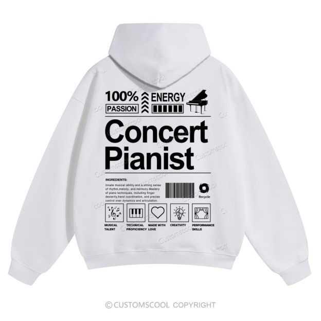 Concert Pianist Solid Color Hoodie Customscool