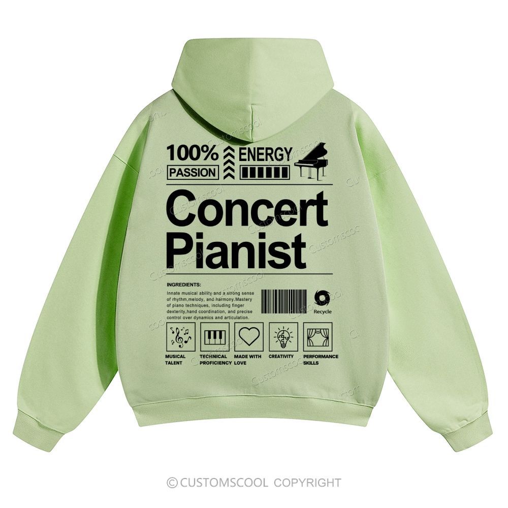 Concert Pianist Solid Color Hoodie Customscool