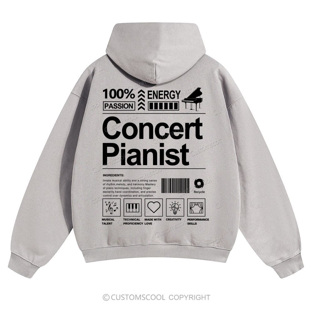 Concert Pianist Solid Color Hoodie Customscool