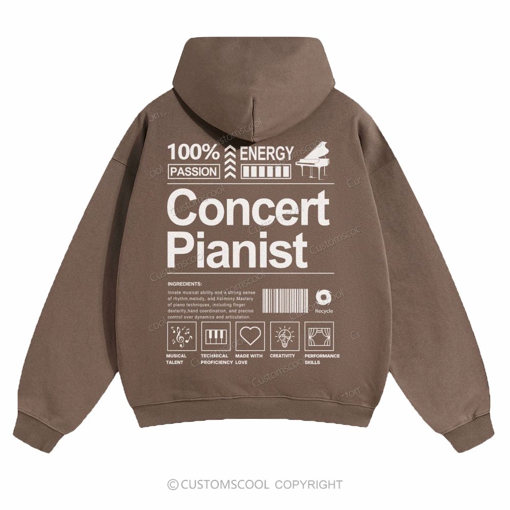 Concert Pianist Solid Color Hoodie Customscool