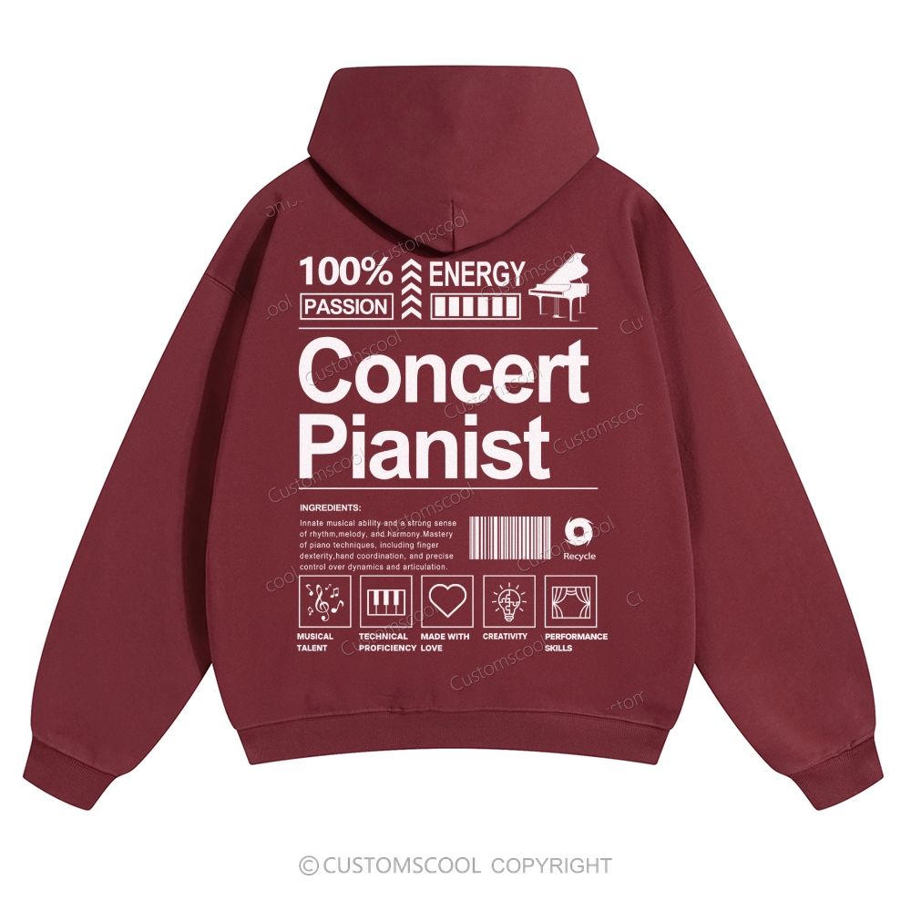 Concert Pianist Solid Color Hoodie Customscool