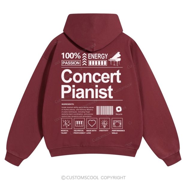 Concert Pianist Solid Color Hoodie Customscool