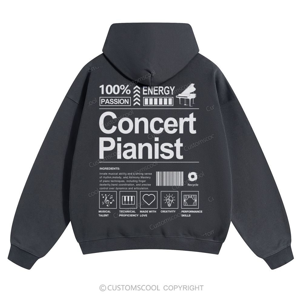 Concert Pianist Solid Color Hoodie Customscool