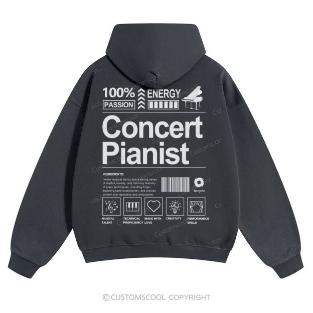 Concert Pianist Solid Color Hoodie Customscool