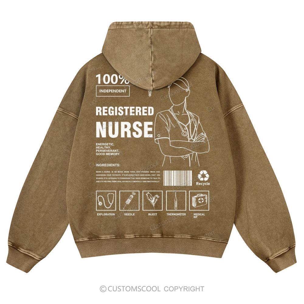 Registered Nurse Casual Washed Hoodie Customscool