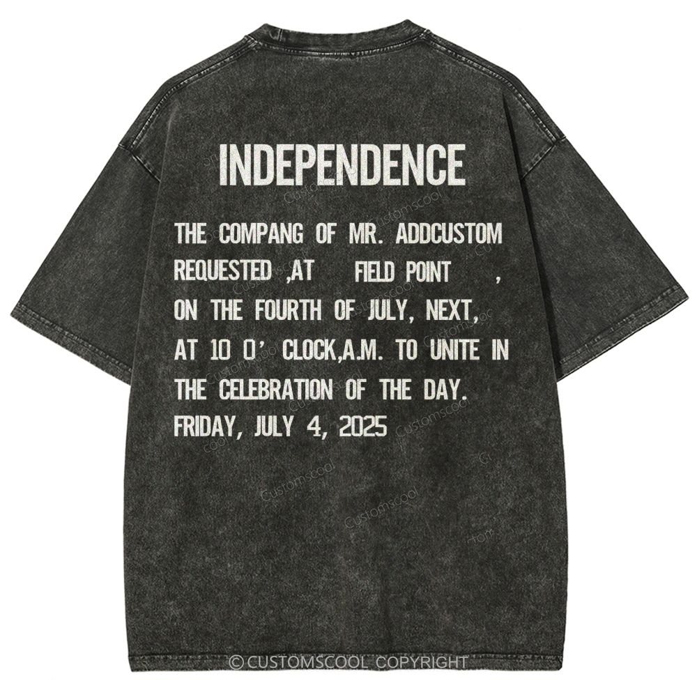 Independence Day Invitation Card To Add Customization Name Time And Location Unisex Fit Washed T-Shirt
