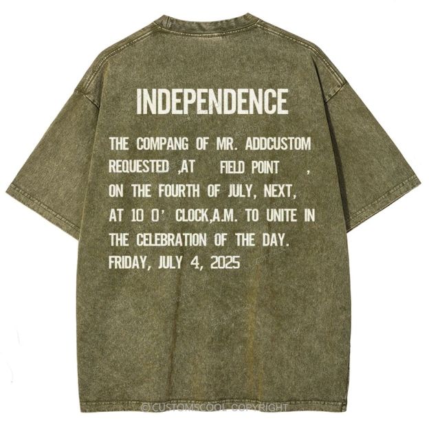 Independence Day Invitation Card To Add Customization Name Time And Location Unisex Fit Washed T-Shirt
