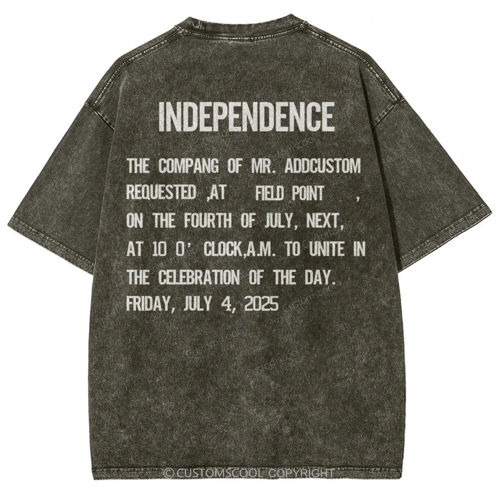 Independence Day Invitation Card To Add Customization Name Time And Location Unisex Fit Washed T-Shirt