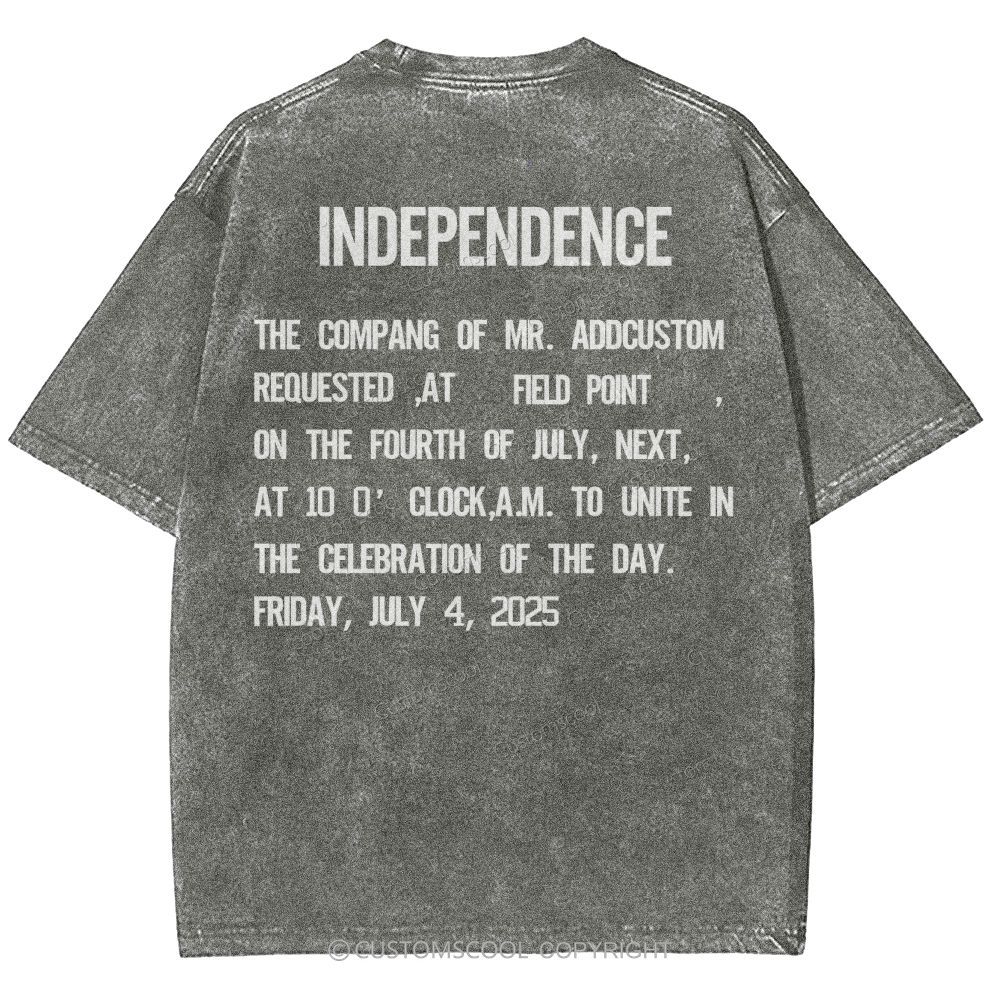 Independence Day Invitation Card To Add Customization Name Time And Location Unisex Fit Washed T-Shirt