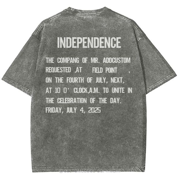 Independence Day Invitation Card To Add Customization Name Time And Location Unisex Fit Washed T-Shirt