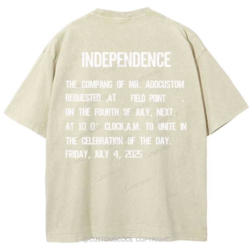 Independence Day Invitation Card To Add Customization Name Time And Location Unisex Fit Washed T-Shirt