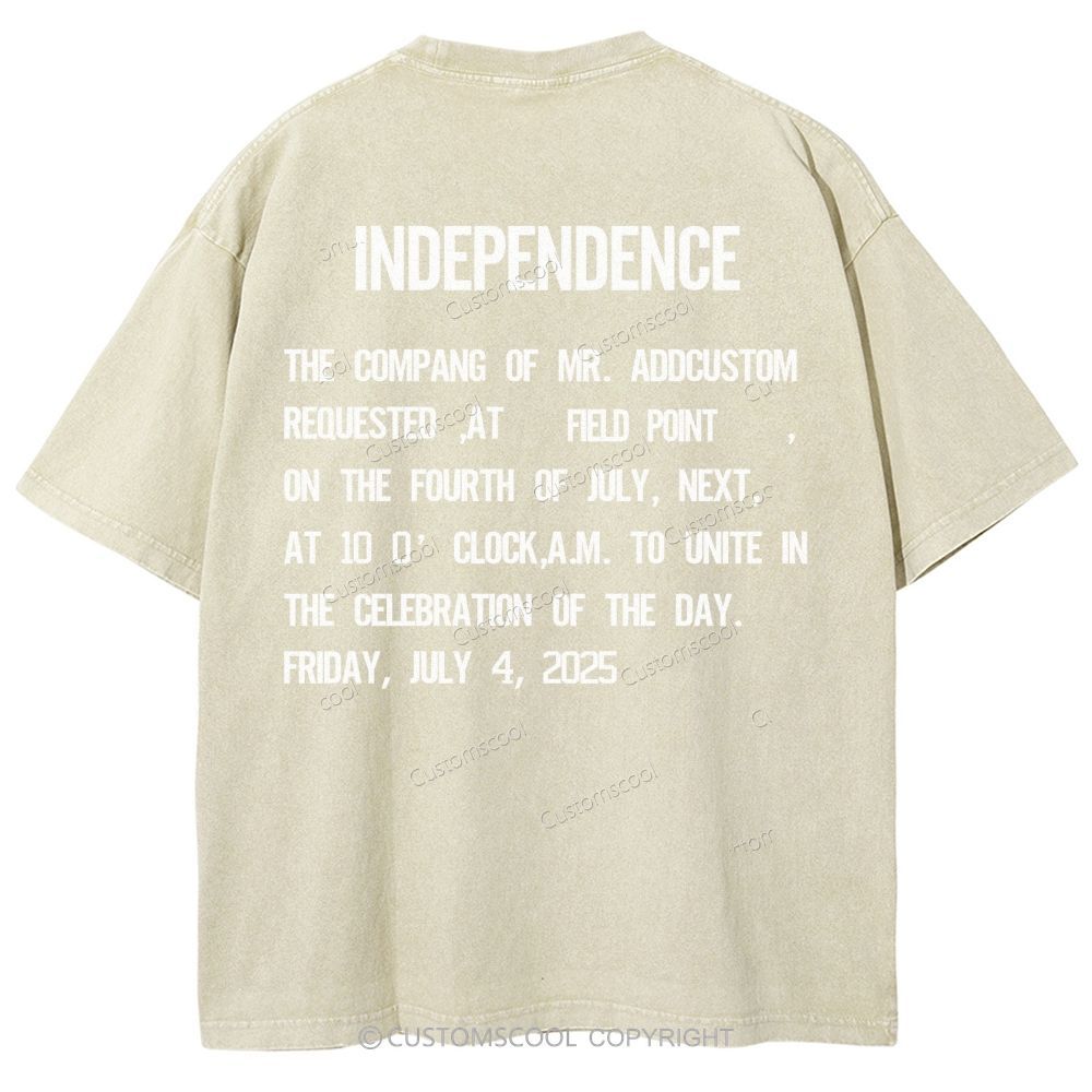 Independence Day Invitation Card To Add Customization Name Time And Location Unisex Fit Washed T-Shirt