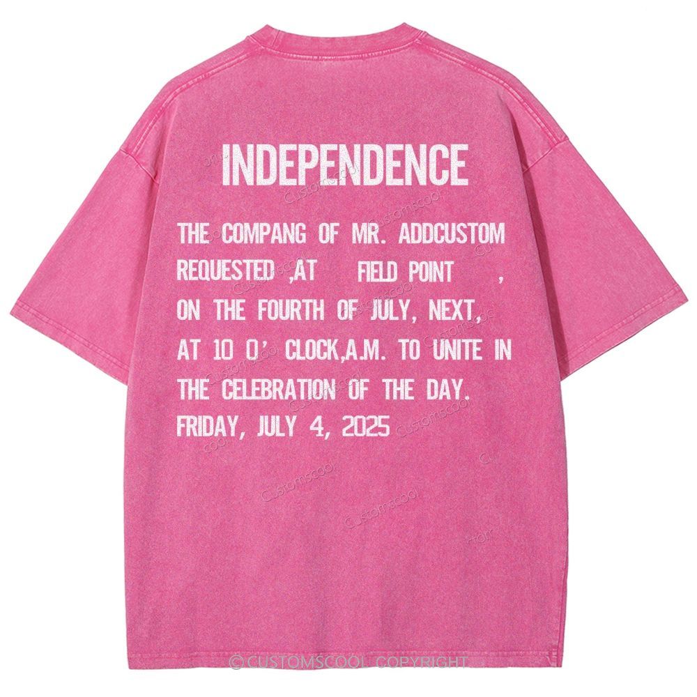 Independence Day Invitation Card To Add Customization Name Time And Location Unisex Fit Washed T-Shirt