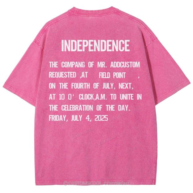 Independence Day Invitation Card To Add Customization Name Time And Location Unisex Fit Washed T-Shirt