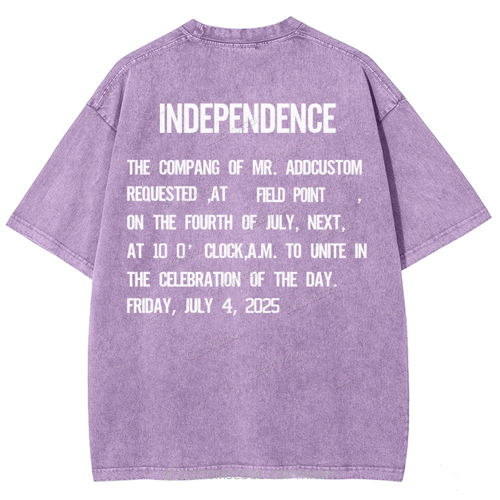 Independence Day Invitation Card To Add Customization Name Time And Location Unisex Fit Washed T-Shirt