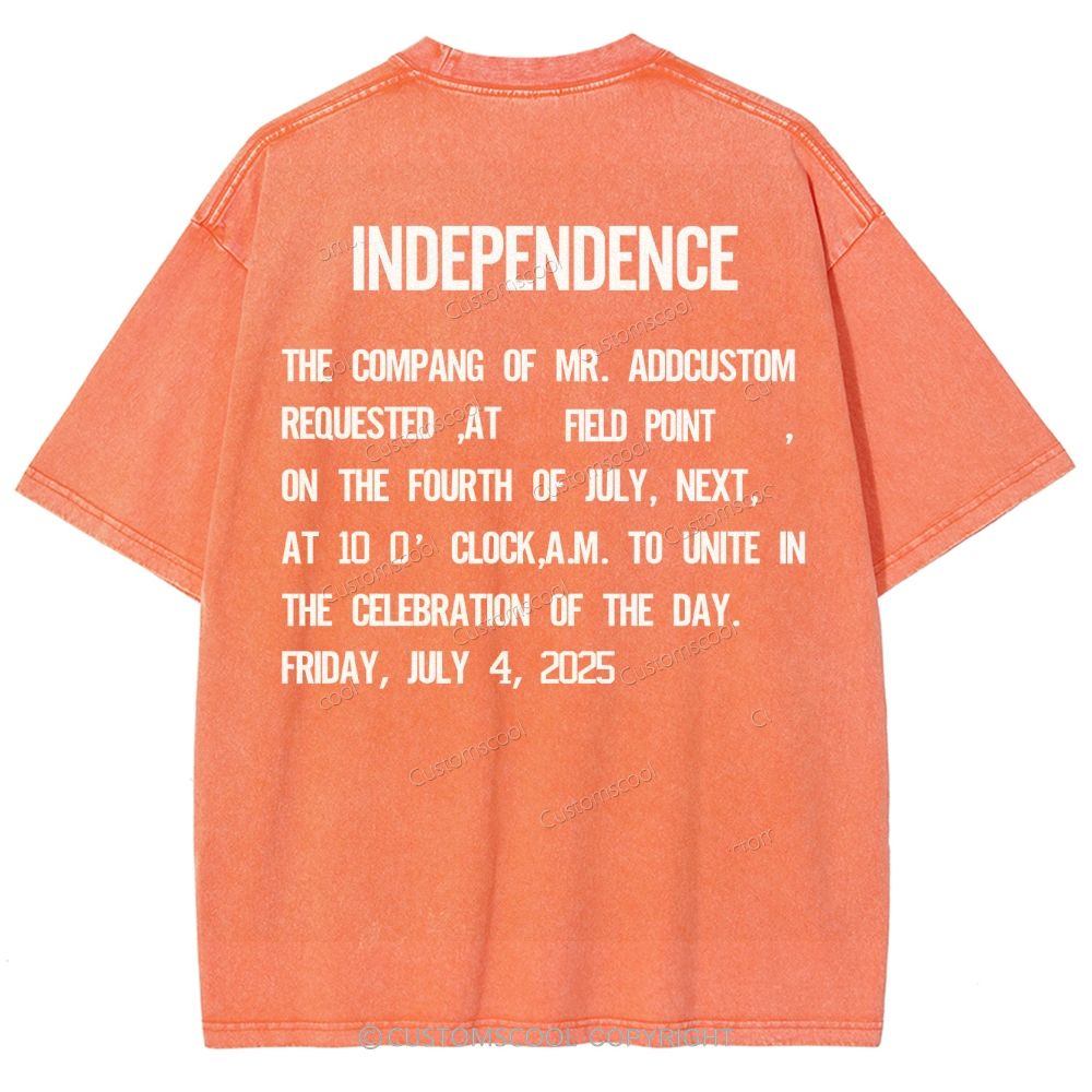 Independence Day Invitation Card To Add Customization Name Time And Location Unisex Fit Washed T-Shirt