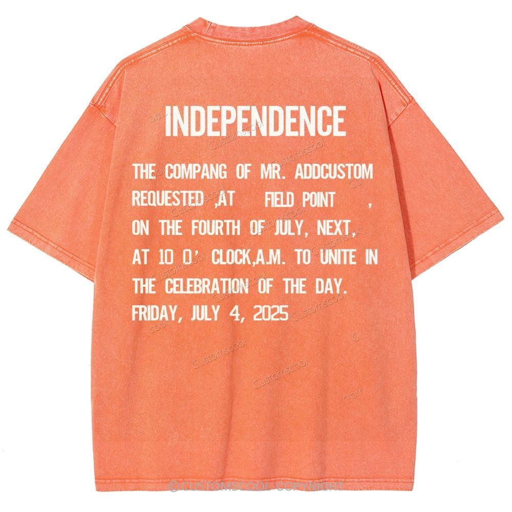 Independence Day Invitation Card To Add Customization Name Time And Location Unisex Fit Washed T-Shirt