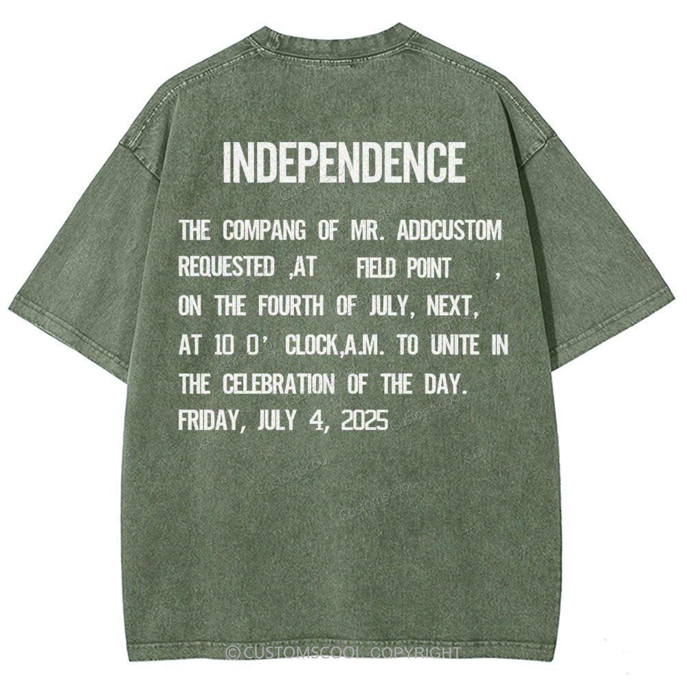 Independence Day Invitation Card To Add Customization Name Time And Location Unisex Fit Washed T-Shirt