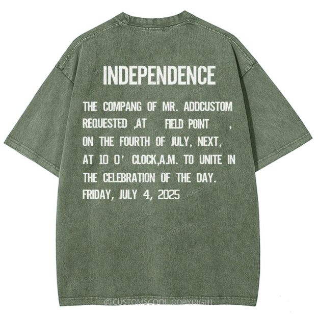 Independence Day Invitation Card To Add Customization Name Time And Location Unisex Fit Washed T-Shirt