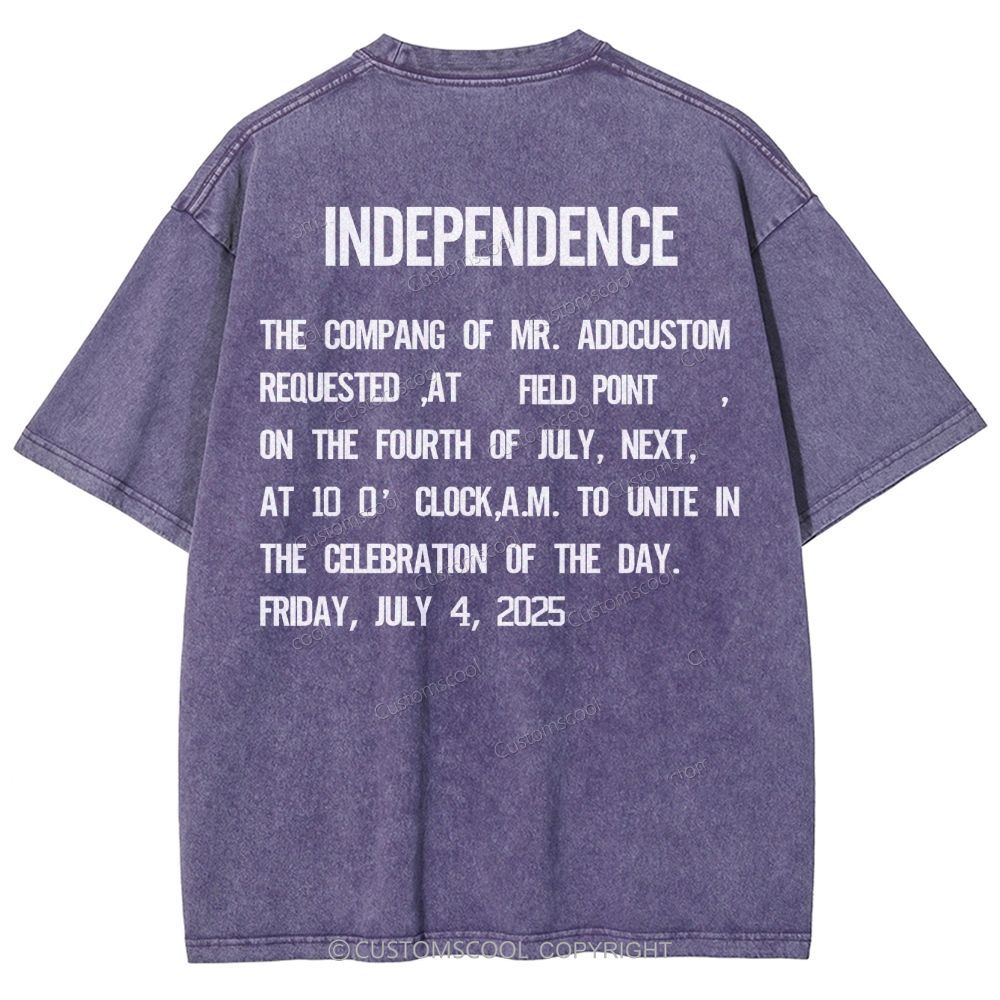 Independence Day Invitation Card To Add Customization Name Time And Location Unisex Fit Washed T-Shirt