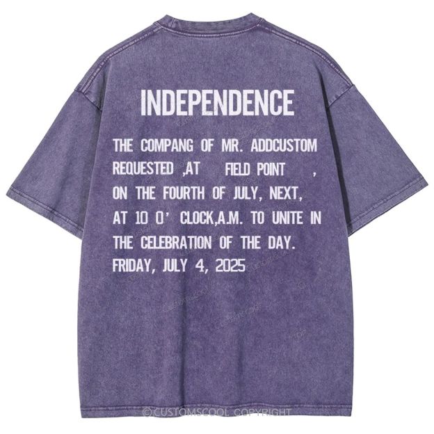 Independence Day Invitation Card To Add Customization Name Time And Location Unisex Fit Washed T-Shirt