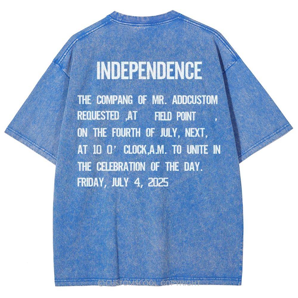 Independence Day Invitation Card To Add Customization Name Time And Location Unisex Fit Washed T-Shirt