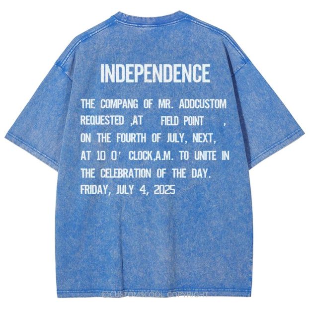 Independence Day Invitation Card To Add Customization Name Time And Location Unisex Fit Washed T-Shirt