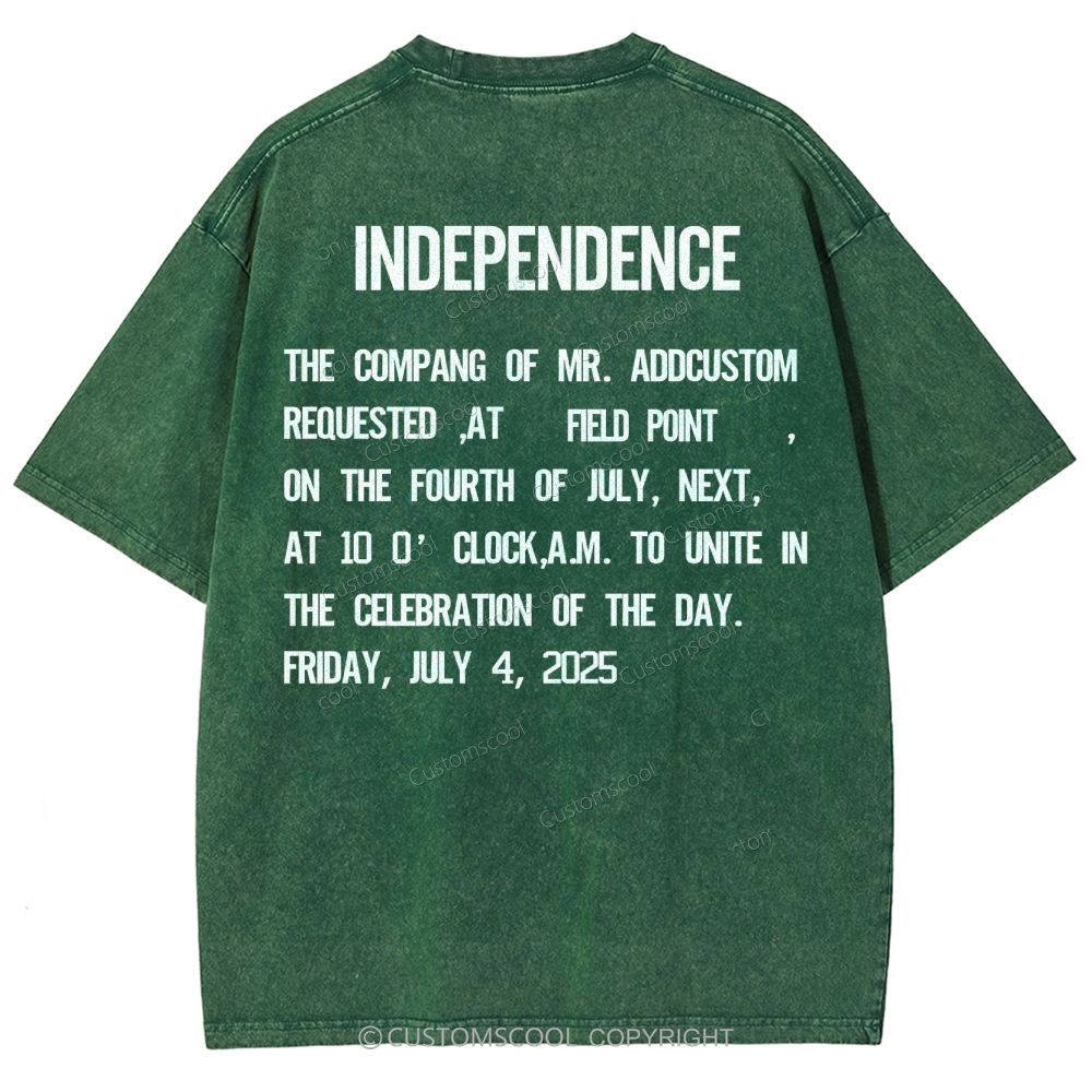 Independence Day Invitation Card To Add Customization Name Time And Location Unisex Fit Washed T-Shirt