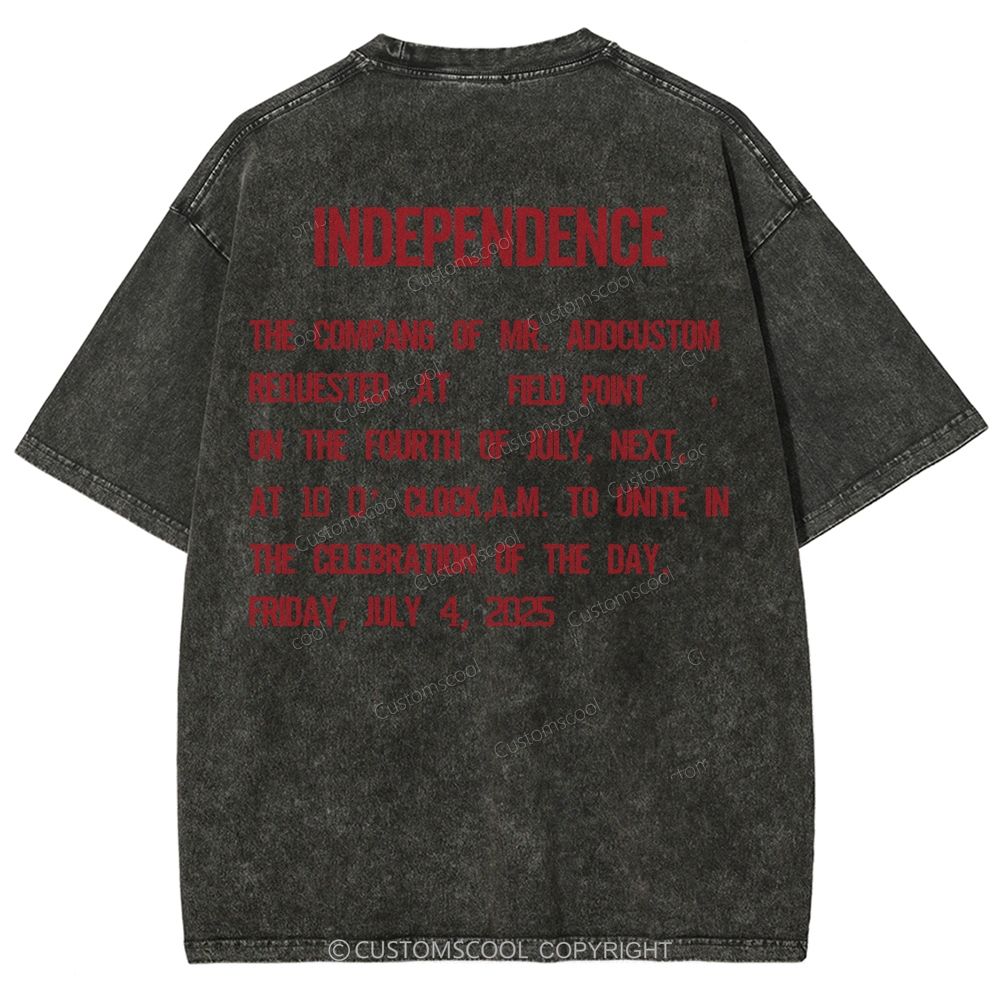 Independence Day Invitation Card To Add Customization Name Time And Location Unisex Fit Washed T-Shirt